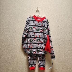 Jack Skellington Boy's Girl's Christmas Print Soft Pajama Set with Santa Hat